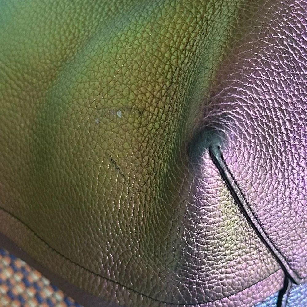 Coach Iridescent Green and Purple Pebbled Leather Tote - Picture 6 of 8